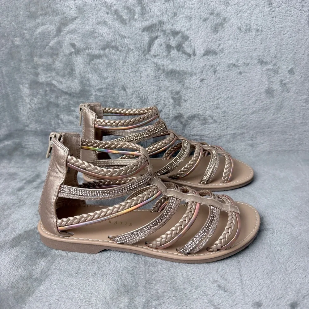 Kelly & Katie Gia Gladiator Sandals Girls Size 3 Rose Gold Sparkly Rhinestone